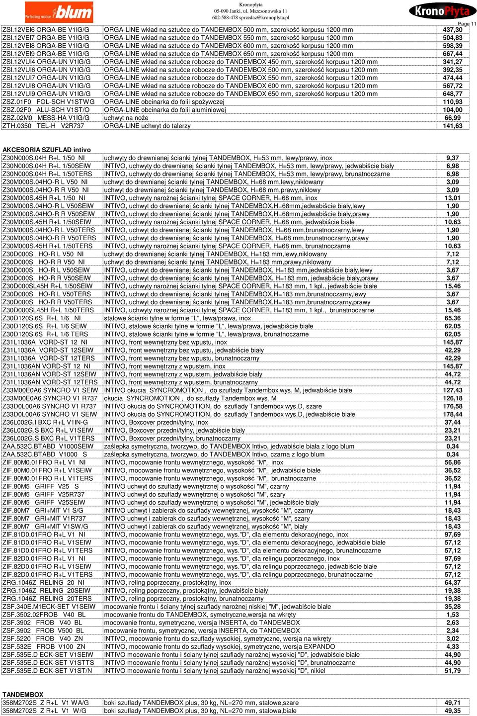 12VEI8 ORGA-BE V1IG/G ORGA-LINE wkład na sztućce do TANDEMBOX 600 mm, szerokość korpusu 1200 mm 598,39 ZSI.