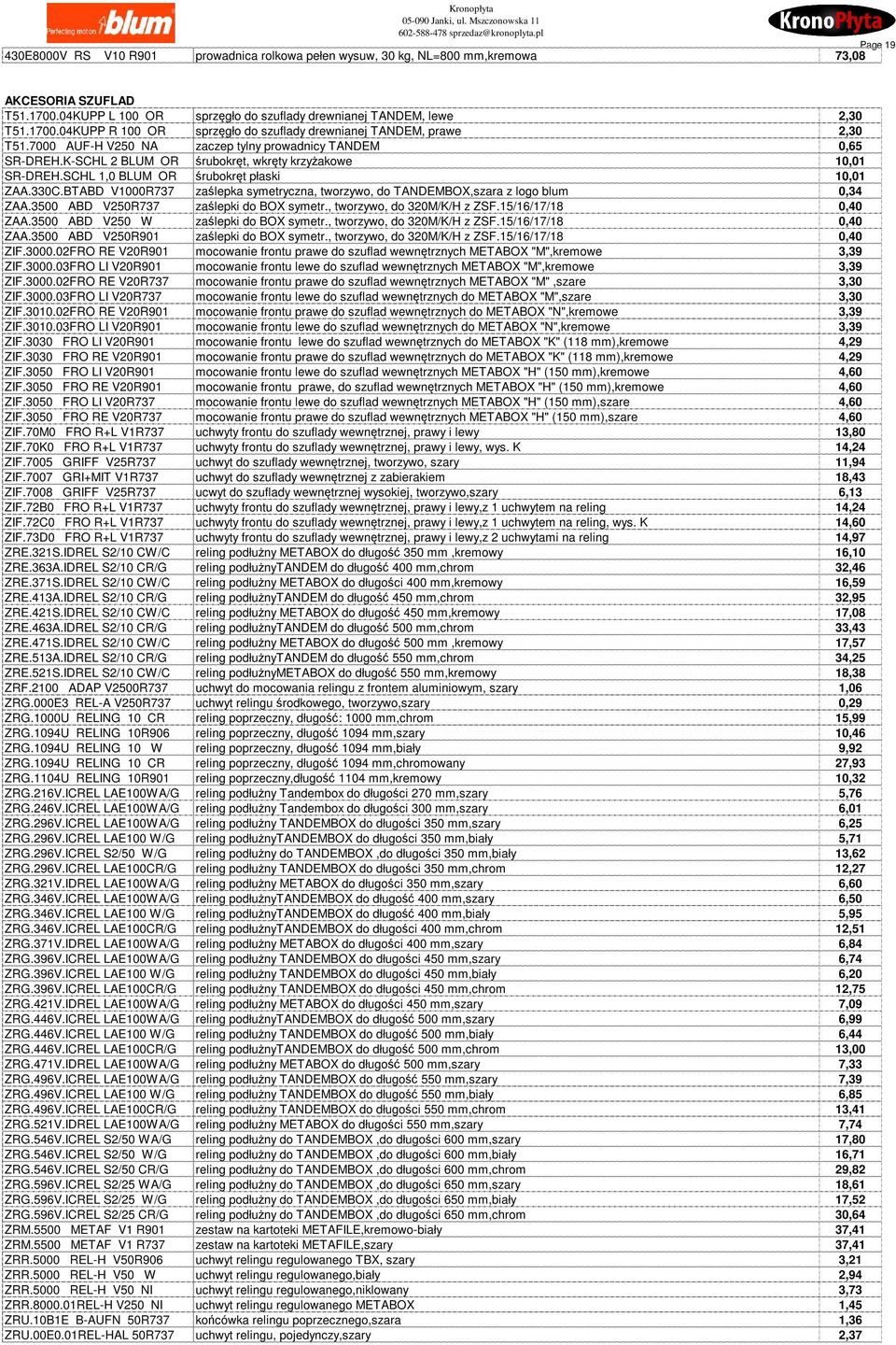 BTABD V1000R737 zaślepka symetryczna, tworzywo, do TANDEMBOX,szara z logo blum 0,34 ZAA.3500 ABD V250R737 zaślepki do BOX symetr., tworzywo, do 320M/K/H z ZSF.15/16/17/18 0,40 ZAA.