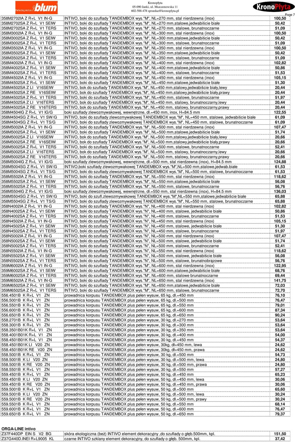 "m", NL=270 mm, stalowe, brunatnoczarne 51,09 358M3002IA Z R+L V1 IN-G INTIVO, boki do szuflady TANDEMBOX wys.