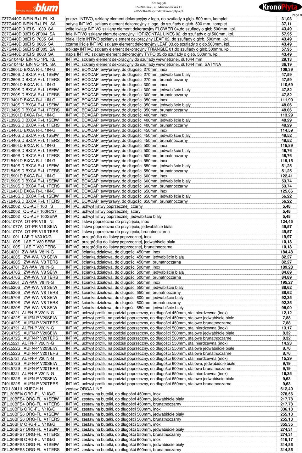 31EI S 1033 SA żółte kwiaty INTIVO szklany element dekoracyjny FLOWER 04,do szuflady o głęb.500mm, kpl. 43,49 Z37G440D.33EI S 2F004 SA fale INTIVO szklany elem.