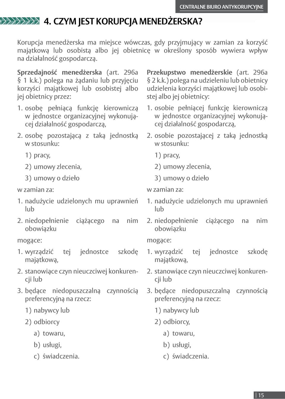 gospodarczą. Sprzedajność menedżerska (art. 296a 1 k.k.) polega na żądaniu lub przyjęciu korzyści majątkowej lub osobistej albo jej obietnicy przez: 1.