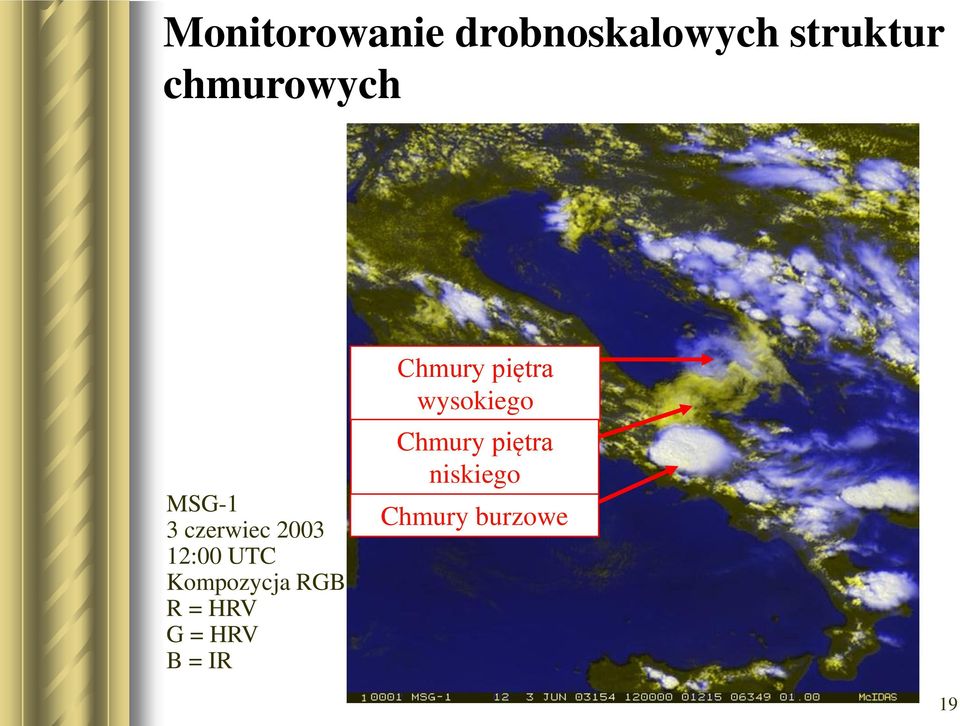 Kompozycja RGB R = HRV G = HRV B = IR Chmury