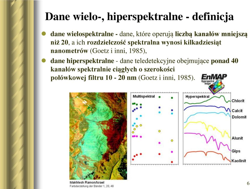 nanometrów (Goetz i inni, 1985), dane hiperspektralne - dane teledetekcyjne obejmujące