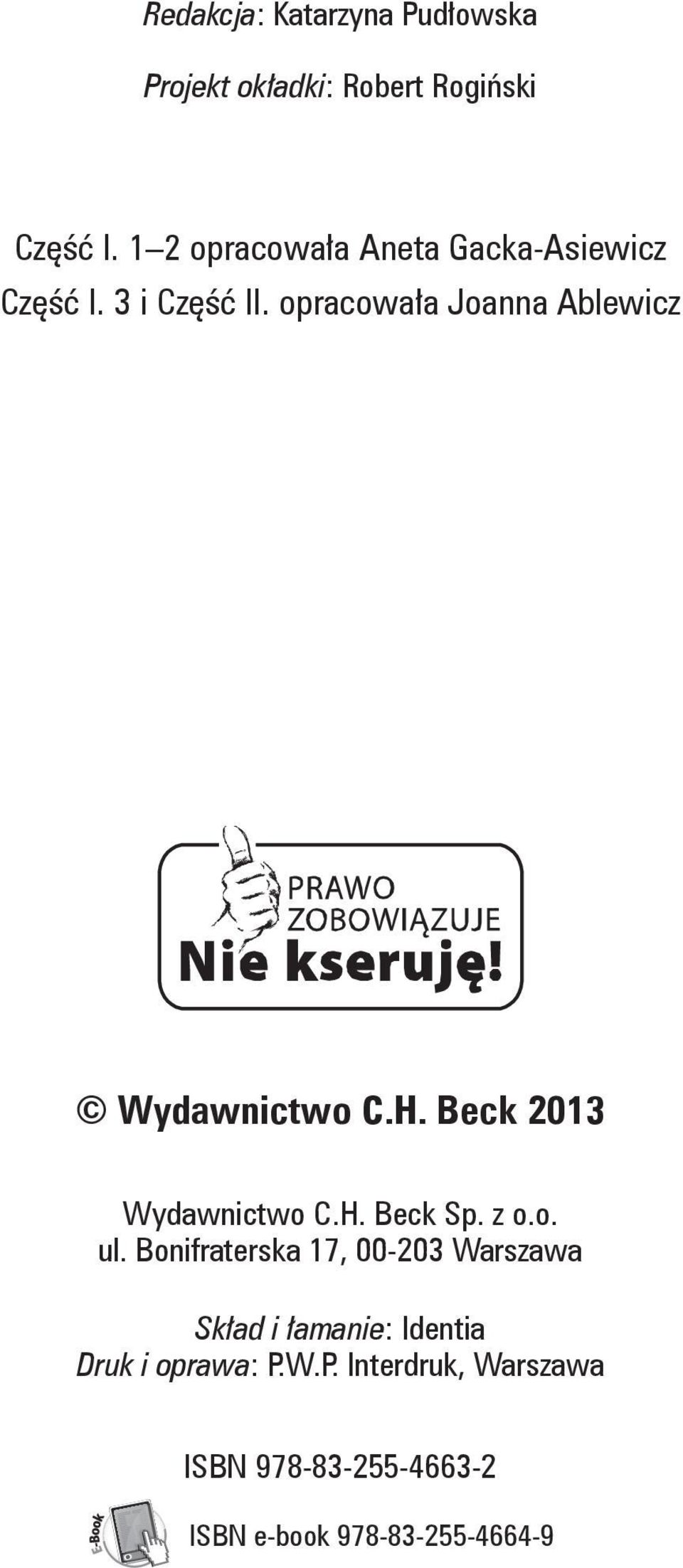 opracowała Joanna Ablewicz Wydawnictwo C.H. Beck 2013 Wydawnictwo C.H. Beck Sp. z o.o. ul.