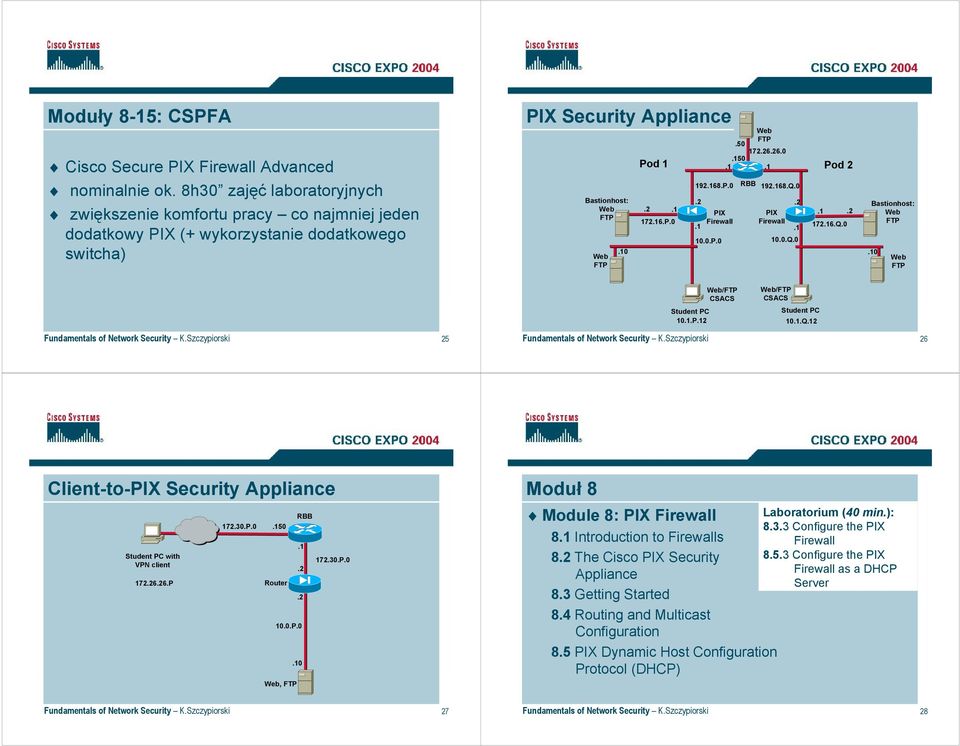 Q.0 1726.P.0 Firewall Firewall 1726.Q.0 10.0.Q.0 Bastionhost: Web 0 Web 10.P2 Web/ CSACS Web/ CSACS 10.Q2 Fundamentals of Network Security K.Szczypiorski 25 Fundamentals of Network Security K.