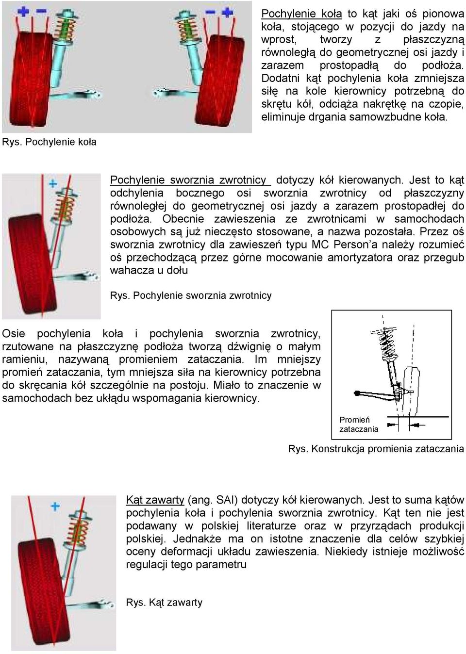 Pochylenie koła Pochylenie sworznia zwrotnicy dotyczy kół kierowanych.