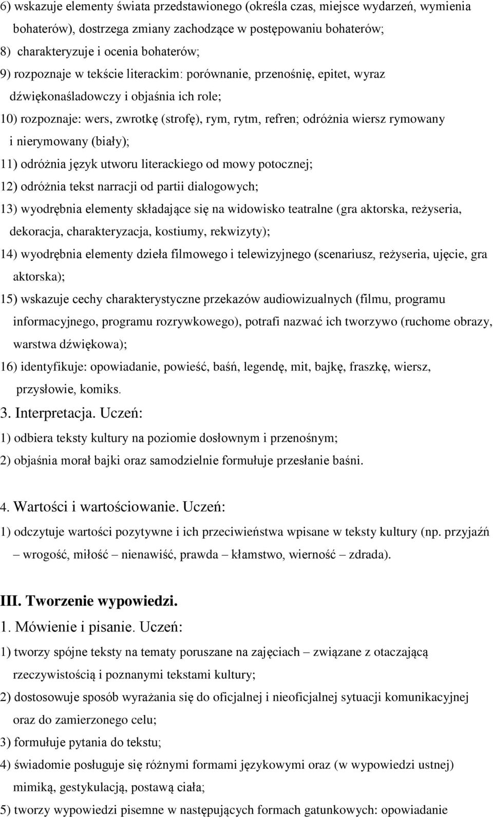 nierymowany (biały); 11) odróżnia język utworu literackiego od mowy potocznej; 12) odróżnia tekst narracji od partii dialogowych; 13) wyodrębnia elementy składające się na widowisko teatralne (gra