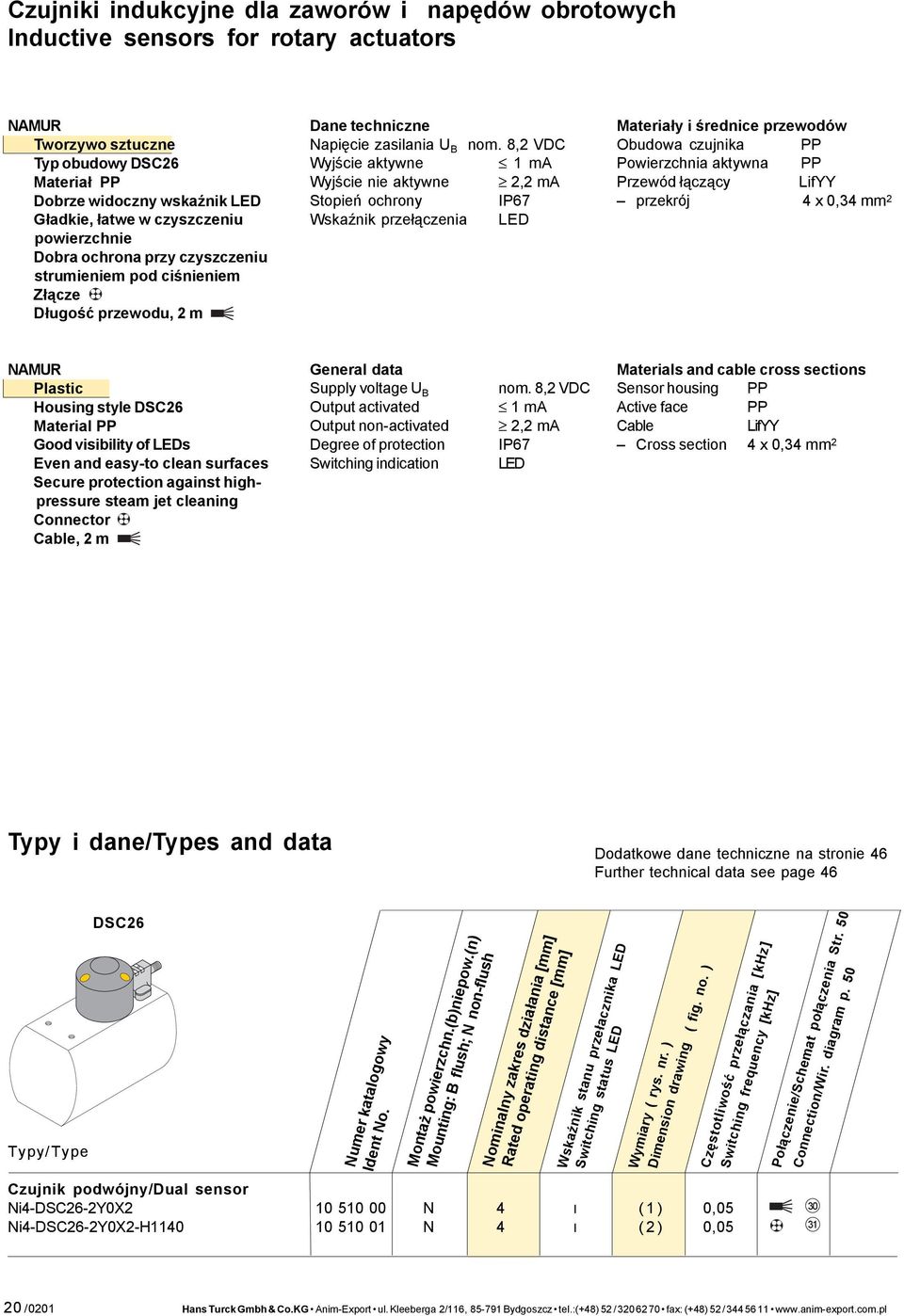 8,2 VDC Wyjœcie aktywne 1 ma Wyjœcie nie aktywne 2,2 ma Stopieñ ochrony IP67 WskaŸnik prze³¹czenia Materia³y i œrednice przewodów Obudowa czujnika PP Powierzchnia aktywna PP Przewód ³¹cz¹cy LifYY