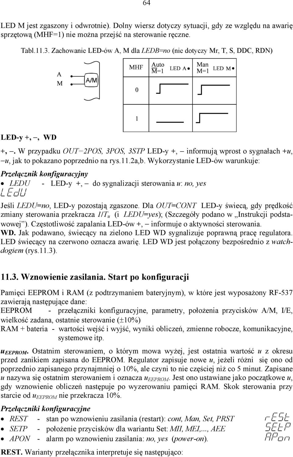 2a,b. Wykorzystanie LED-ów warunkuje: Przełącznik konfiguracyjny LEDU - LED-y +, do sygnalizacji sterowania u: no, yes Jeśli LEDU=no, LED-y pozostają zgaszone.
