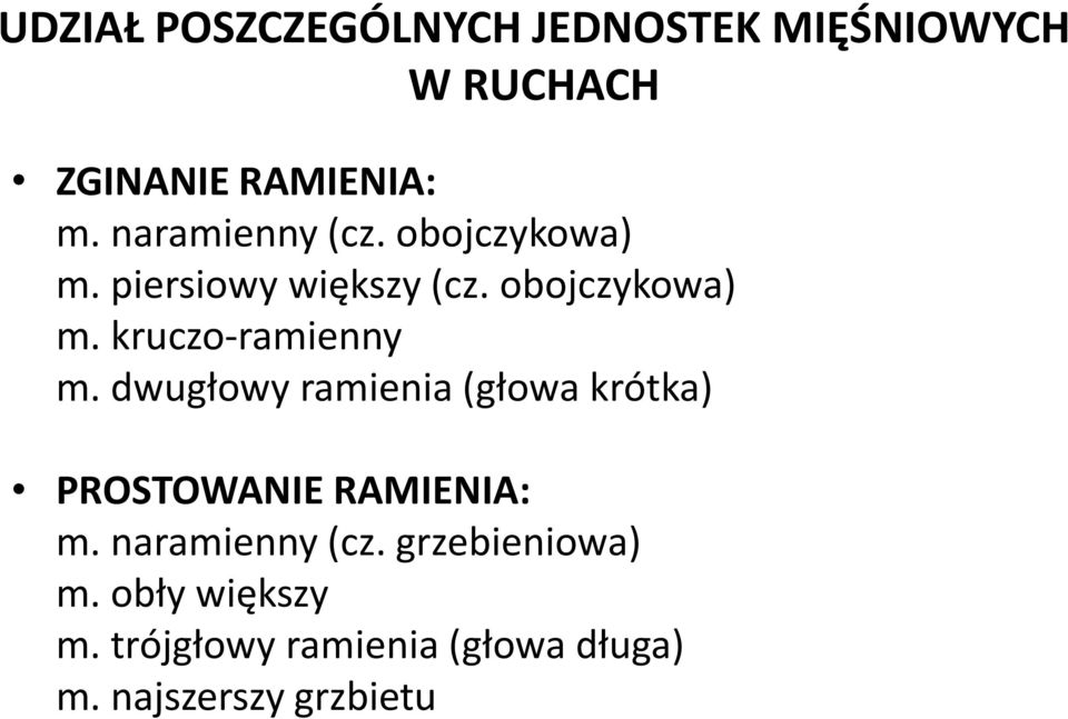 dwugłowy ramienia (głowa krótka) PROSTOWANIE RAMIENIA: m. naramienny (cz.