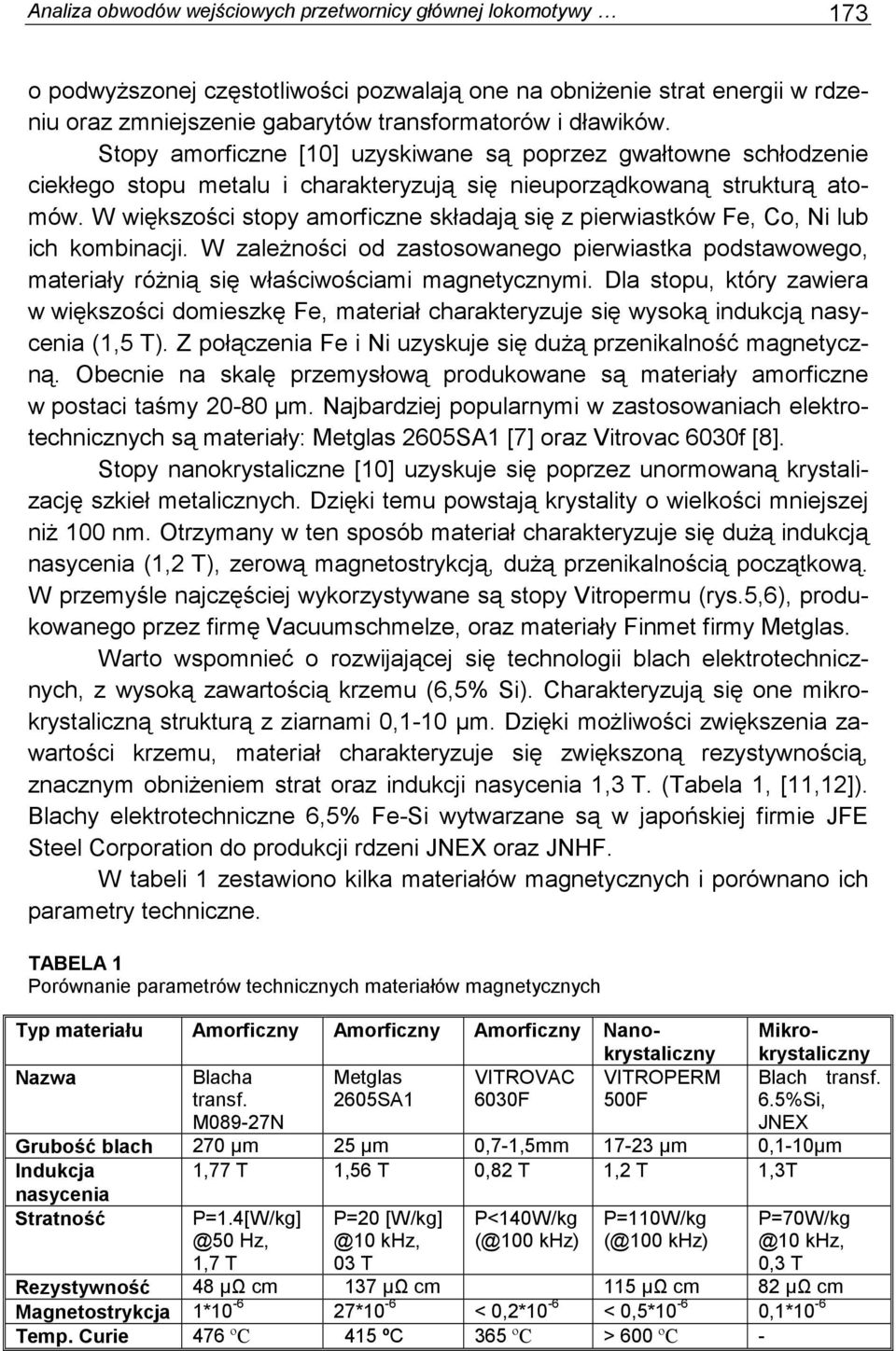 W większości stopy amorficzne składają się z pierwiastków Fe, Co, Ni lub ich kombinacji. W zaleŝności od zastosowanego pierwiastka podstawowego, materiały róŝnią się właściwościami magnetycznymi.