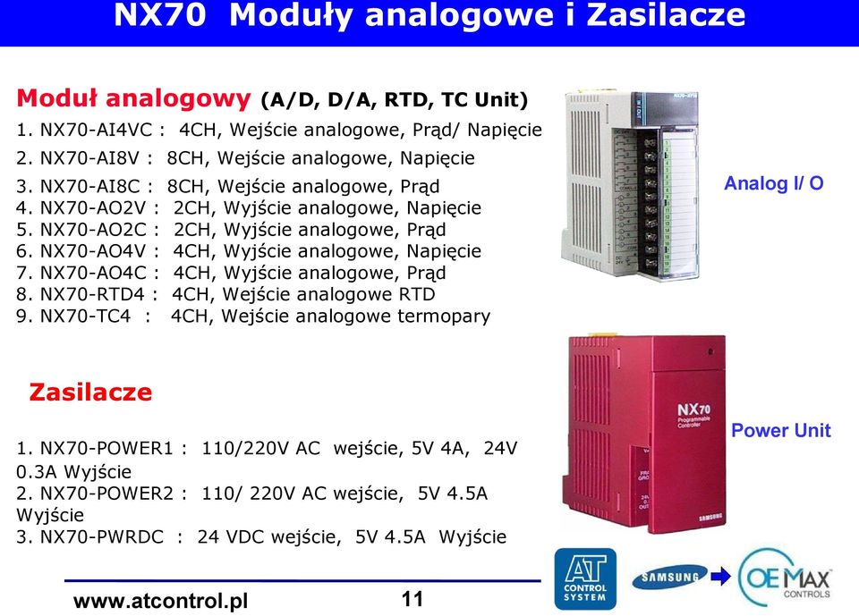 NX70-AO2C : 2CH, Wyjście analogowe, Prąd 6. NX70-AO4V : 4CH, Wyjście analogowe, Napięcie 7. NX70-AO4C : 4CH, Wyjście analogowe, Prąd 8.