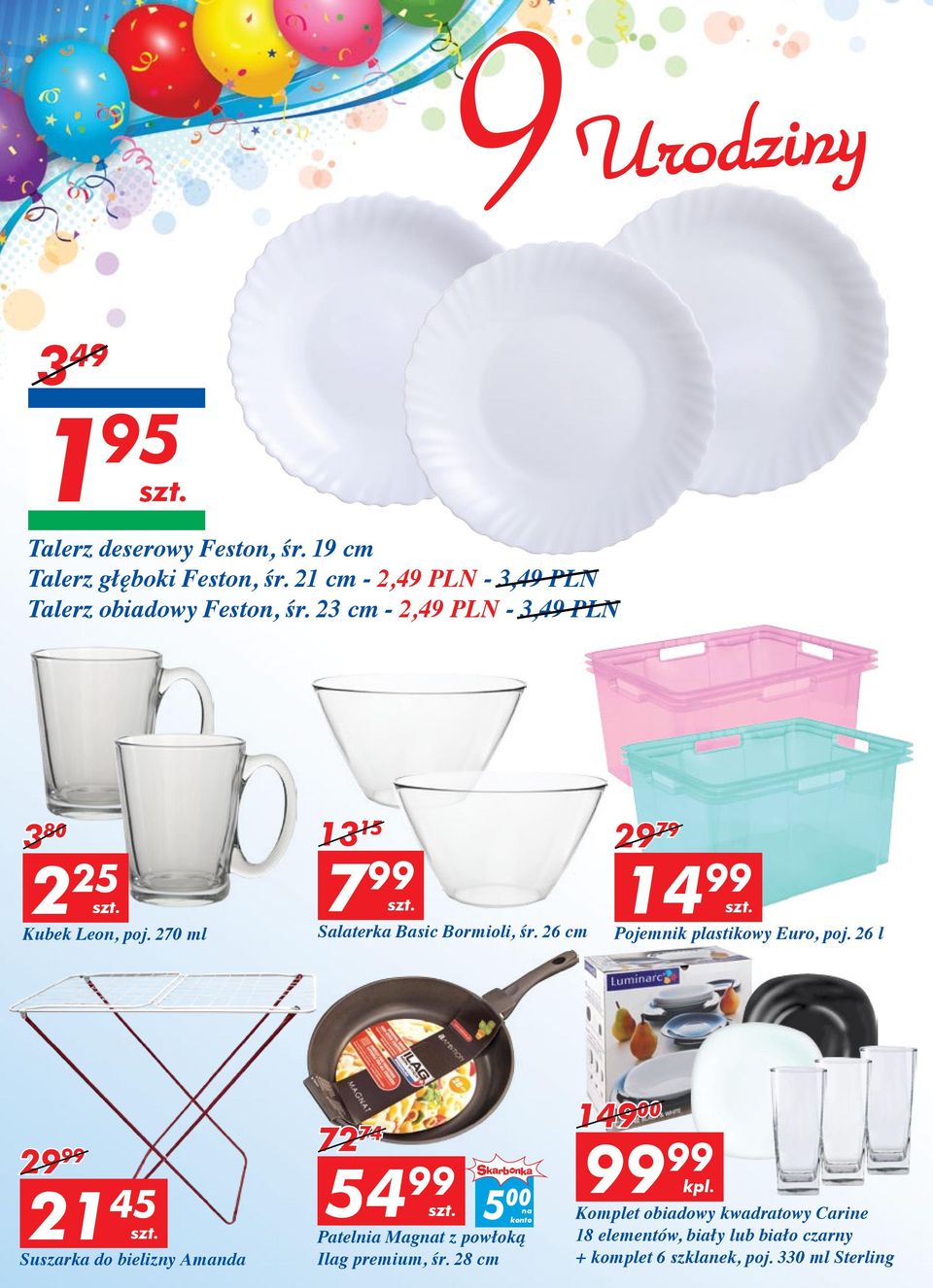 270 ml Salaterka Basic Bormioli, śr. 26 cm Pojemnik plastikowy Euro, poj.