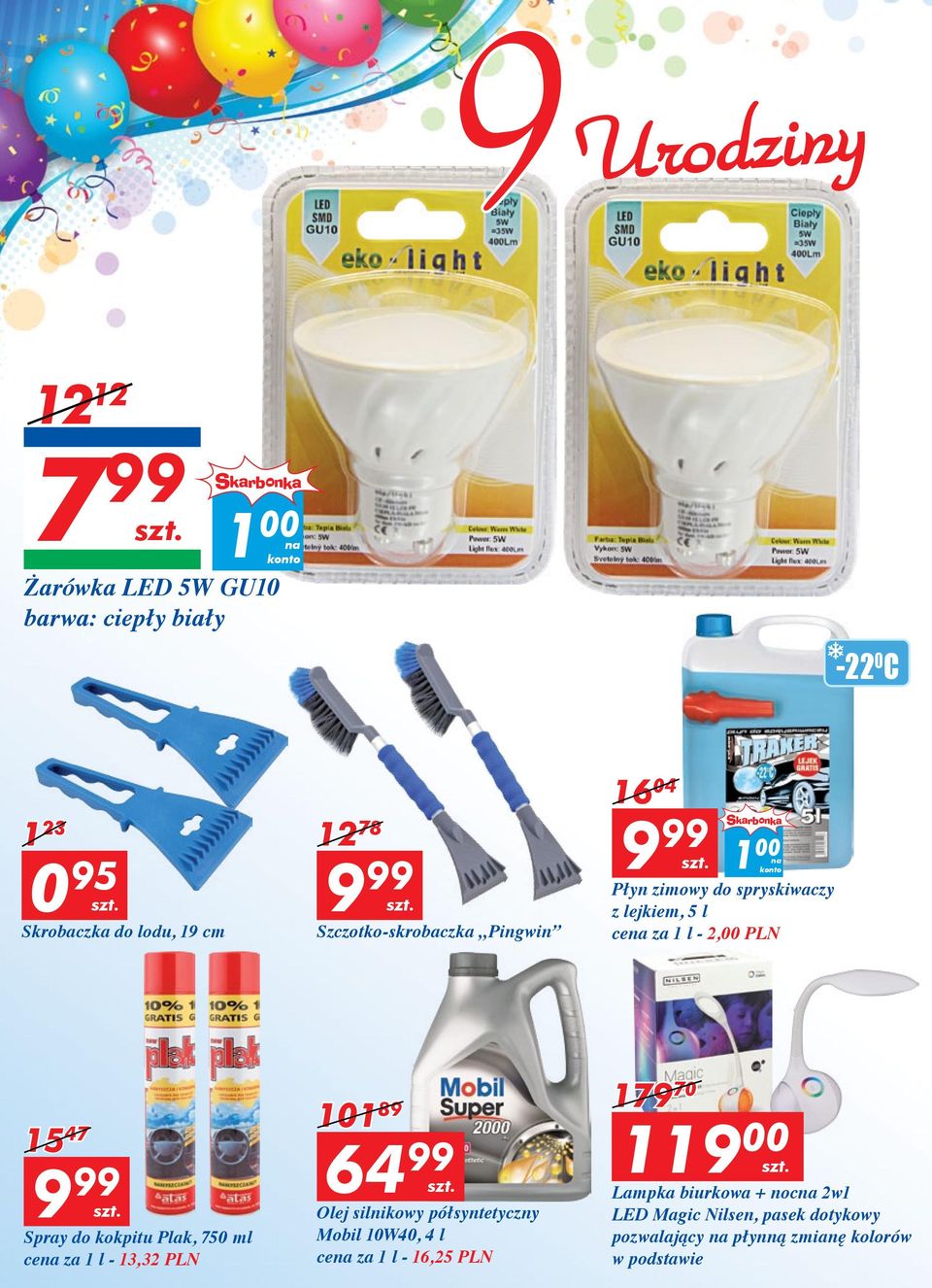Spray do kokpitu Plak, 750 ml cena za 1 l - 13,32 PLN 101 89 64 99 Olej silnikowy półsyntetyczny Mobil 10W40, 4 l cena za 1 l -