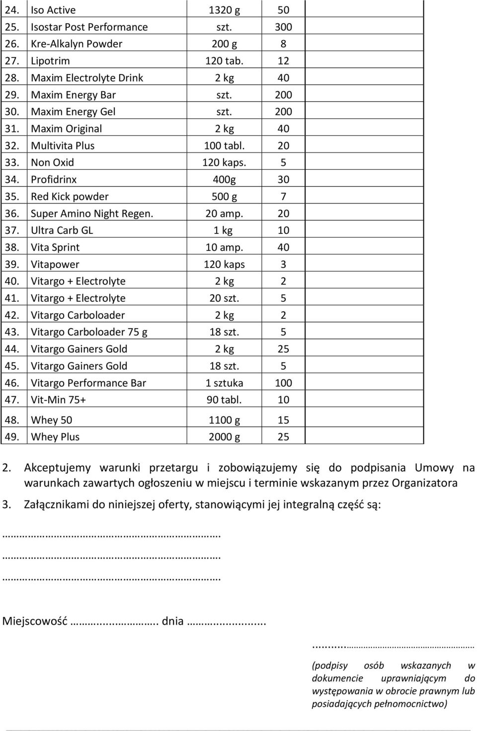 20 37. Ultra Carb GL 1 kg 10 38. Vita Sprint 10 amp. 40 39. Vitapower 120 kaps 3 40. Vitargo + Electrolyte 2 kg 2 41. Vitargo + Electrolyte 20 szt. 5 42. Vitargo Carboloader 2 kg 2 43.