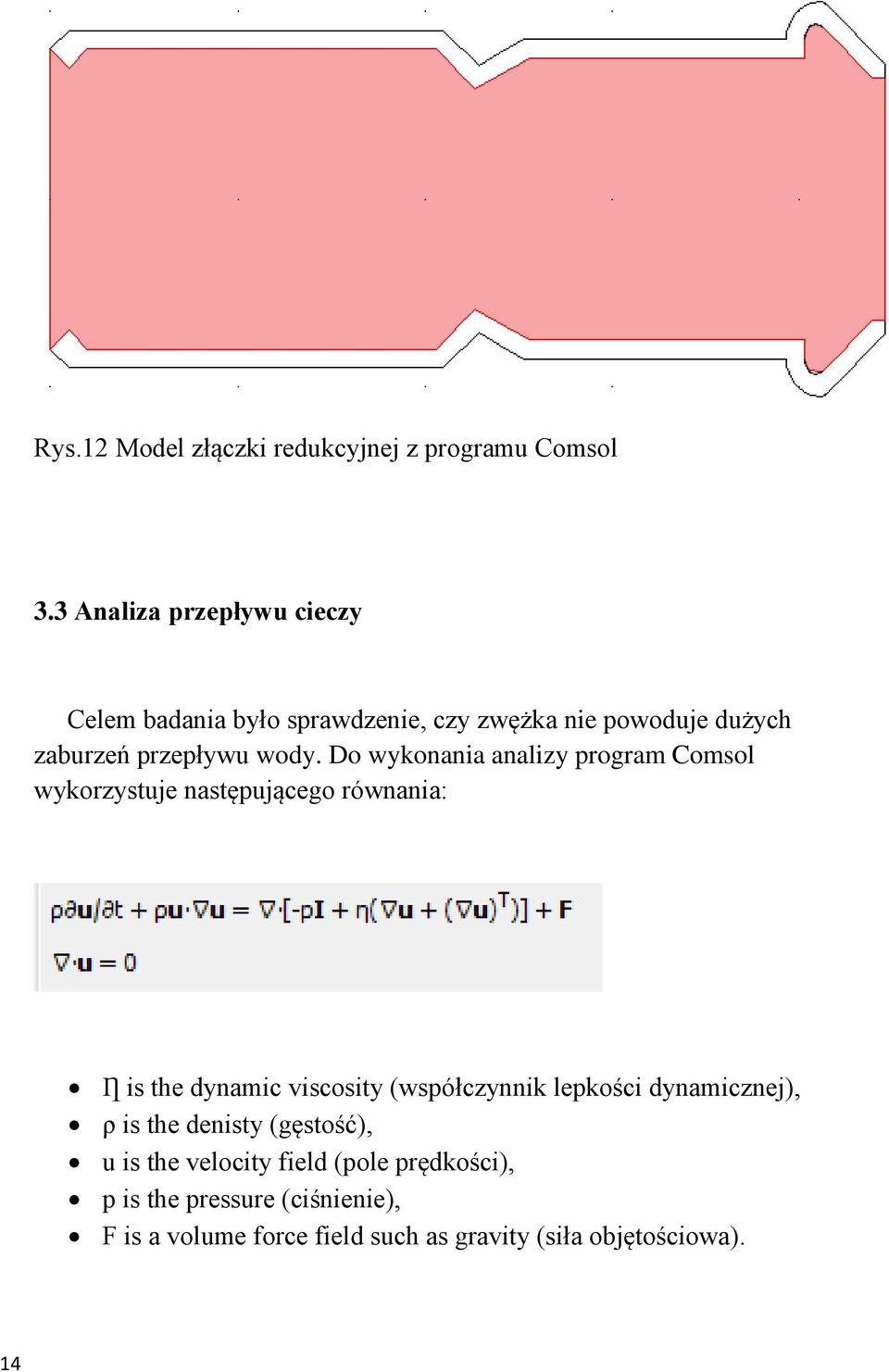 Do wykonania analizy program Comsol wykorzystuje następującego równania: Ƞ is the dynamic viscosity (współczynnik