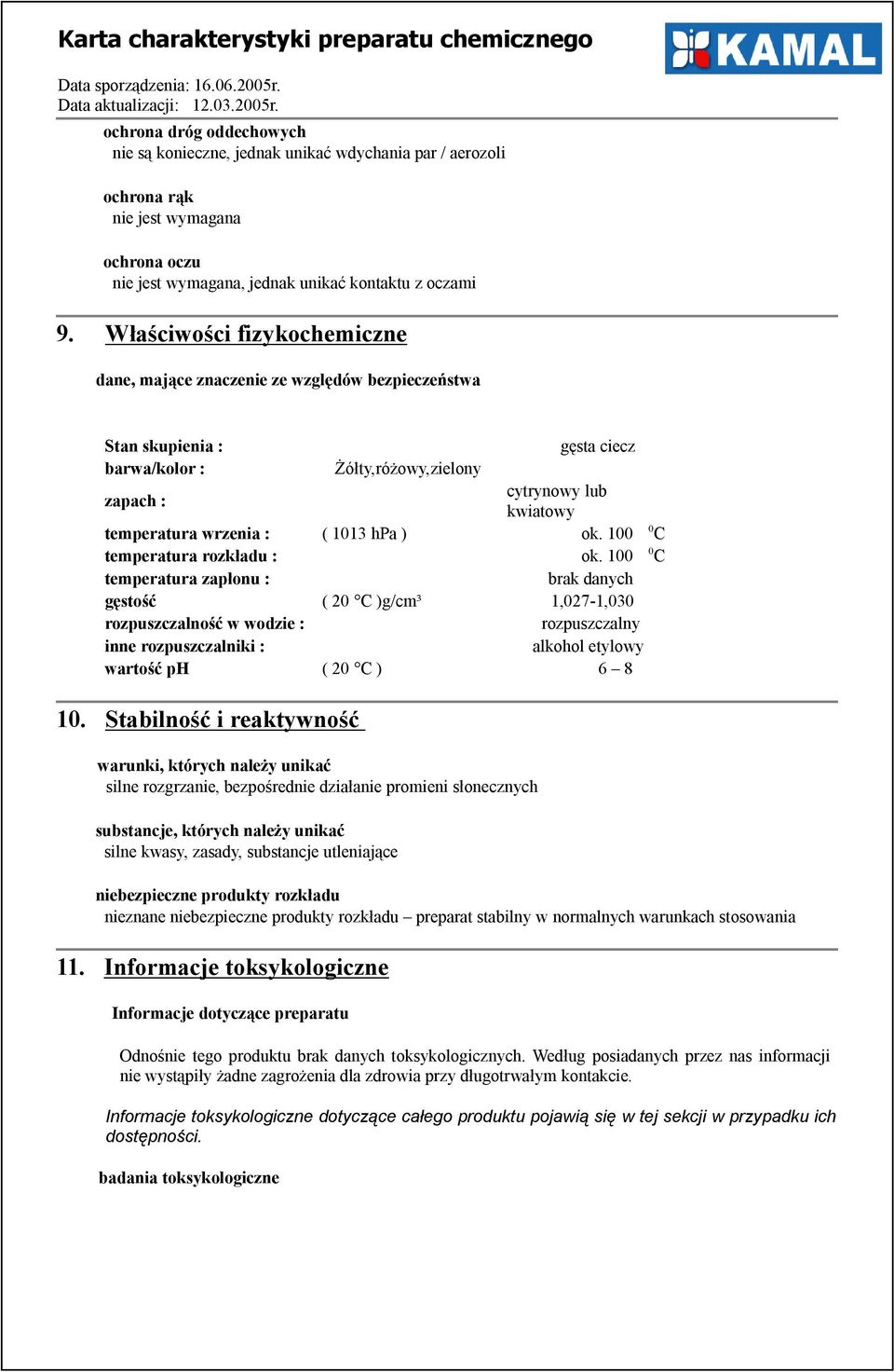 1013 hpa ) ok. 100 temperatura rozkładu : ok.
