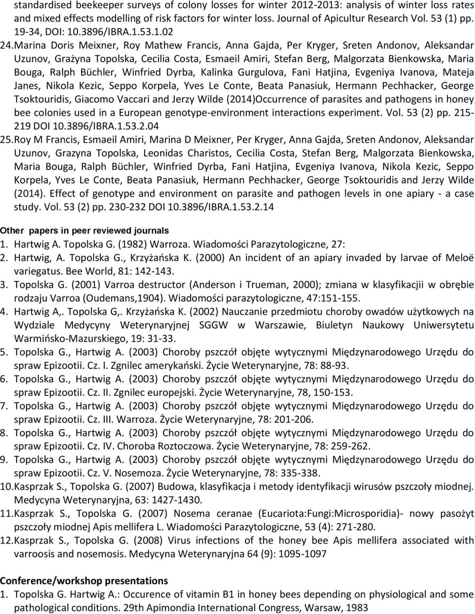 Marina Doris Meixner, Roy Mathew Francis, Anna Gajda, Per Kryger, Sreten Andonov, Aleksandar Uzunov, Grażyna Topolska, Cecilia Costa, Esmaeil Amiri, Stefan Berg, Malgorzata Bienkowska, Maria Bouga,