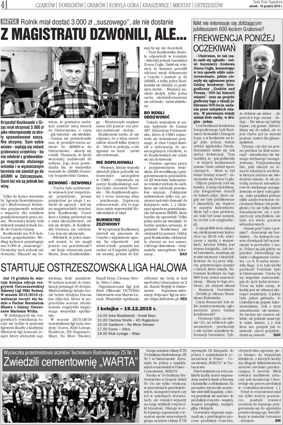 Sam sobie winien - wydaj¹ siê mówiæ grabowscy urzêdnicy - bo nie odebra³ z grabowskiego magistratu z³o onego wniosku i w wyznaczonym terminie nie zawióz³ go do ARiMR w Ostrzeszowie.