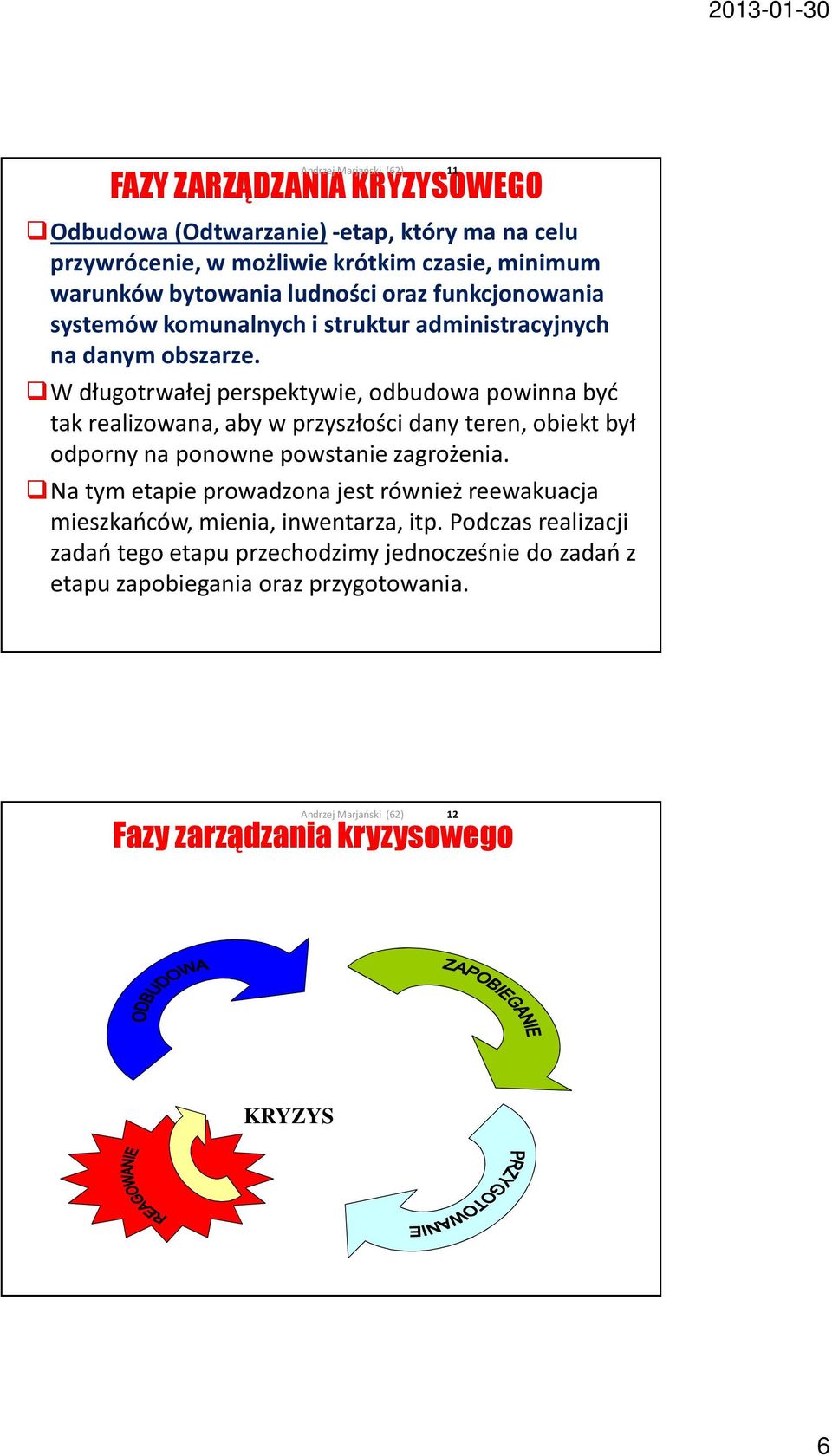 W długotrwałej perspektywie, odbudowa powinna być tak realizowana, aby w przyszłości dany teren, obiekt był odporny na ponowne powstanie zagrożenia.