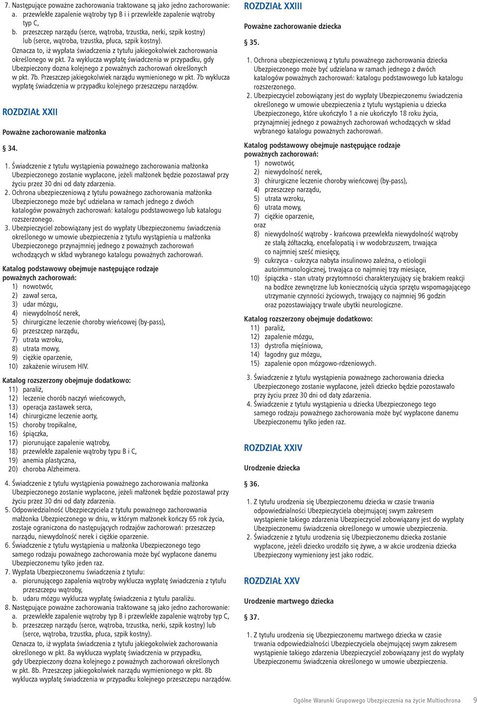 Oznacza to, iż wypłata świadczenia z tytułu jakiegokolwiek zachorowania określonego w pkt.
