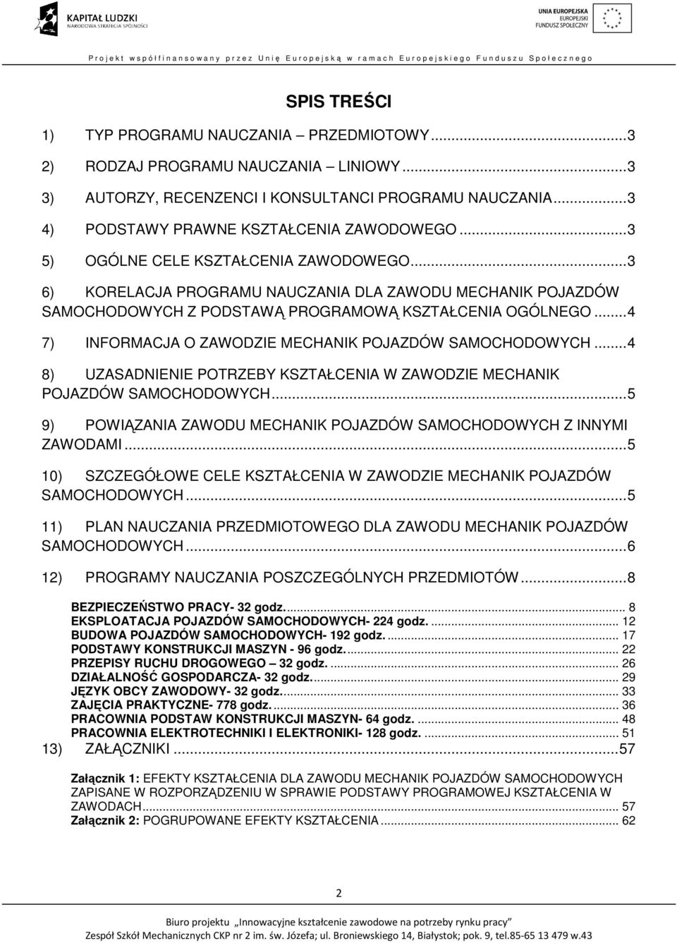 ..4 7) INFORMACJA O ZAWODZIE MECHANIK POJAZDÓW SAMOCHODOWYCH...4 8) UZASADNIENIE POTRZEBY KSZTAŁCENIA W ZAWODZIE MECHANIK POJAZDÓW SAMOCHODOWYCH.