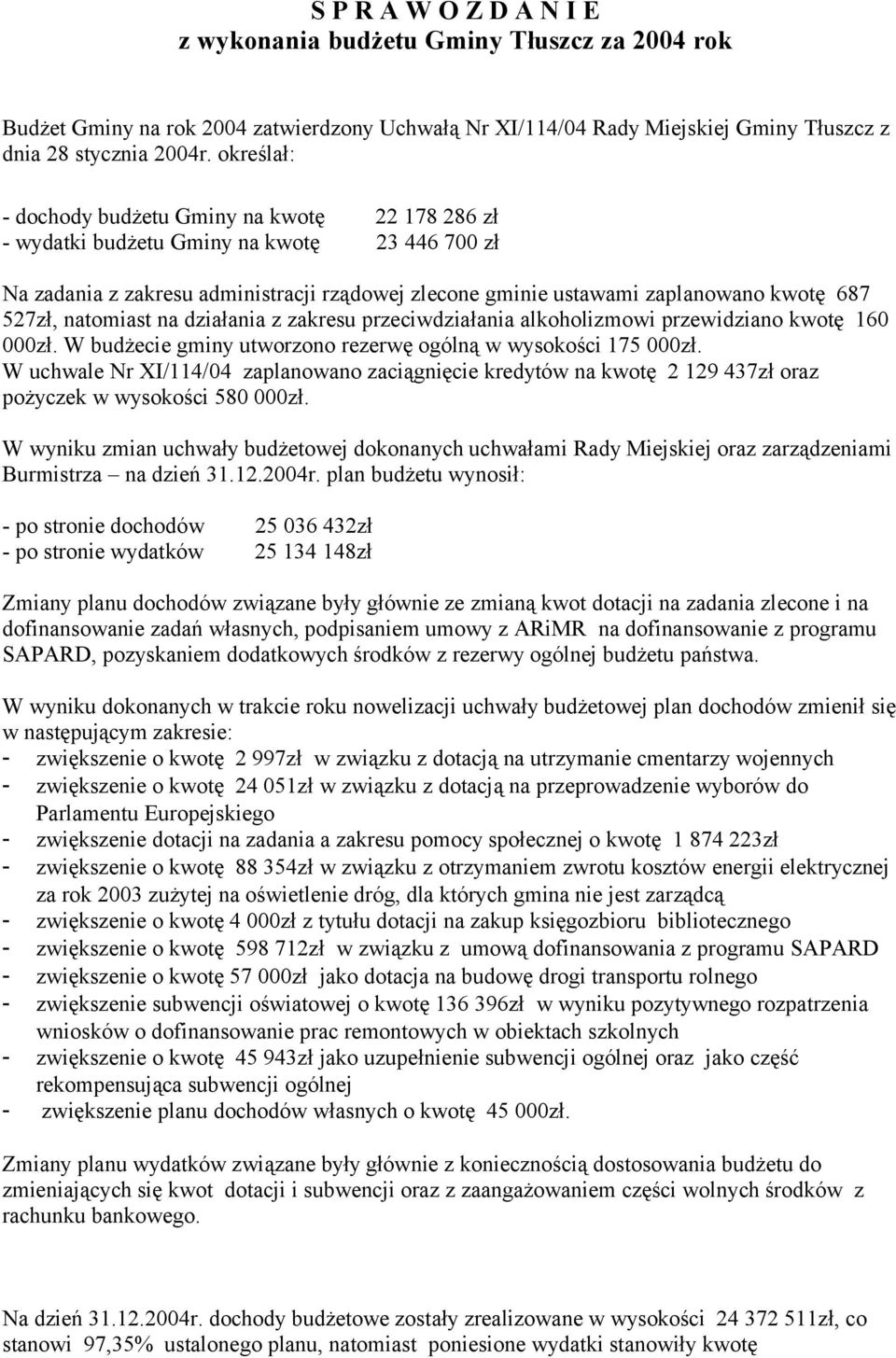 natomiast na działania z zakresu przeciwdziałania alkoholizmowi przewidziano kwotę 16 zł. W budżecie gminy utworzono rezerwę ogólną w wysokości 175 zł.