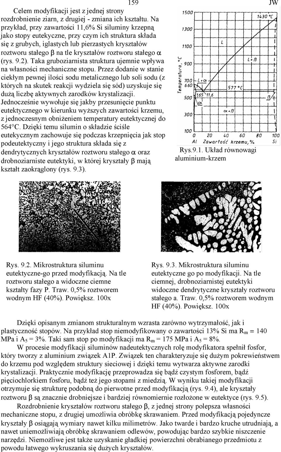 roztworu stałego α (rys. 9.2). Taka gruboziarnista struktura ujemnie wpływa na własności mechaniczne stopu.