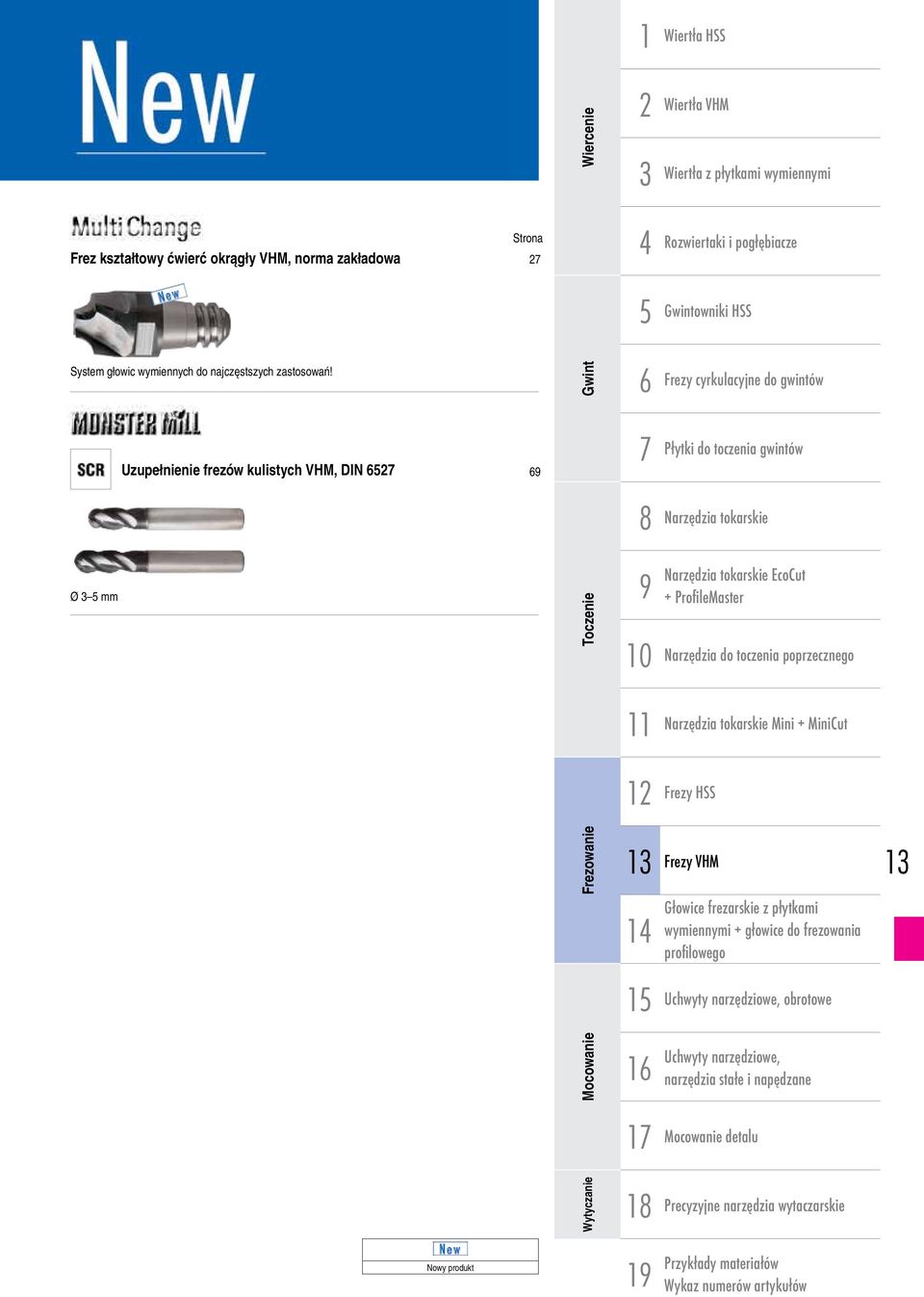 Gwint 6 Frezy cyrkulacyjne do gwintów Uzupełnienie frezów kulistych VHM, DIN 6527 69 7 Płytki do toczenia gwintów 8 Narzędzia tokarskie Ø 3 5 Toczenie 9 10 Narzędzia tokarskie EcoCut + ProfileMaster