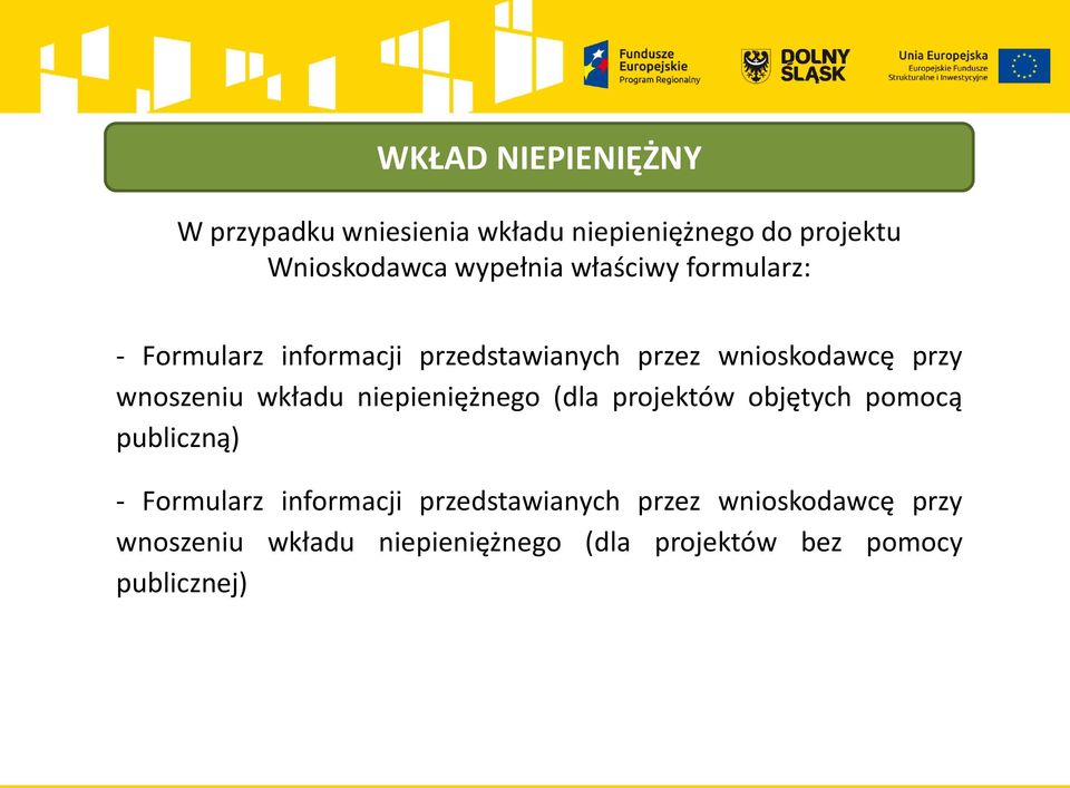 wnoszeniu wkładu niepieniężnego (dla projektów objętych pomocą publiczną) - Formularz informacji