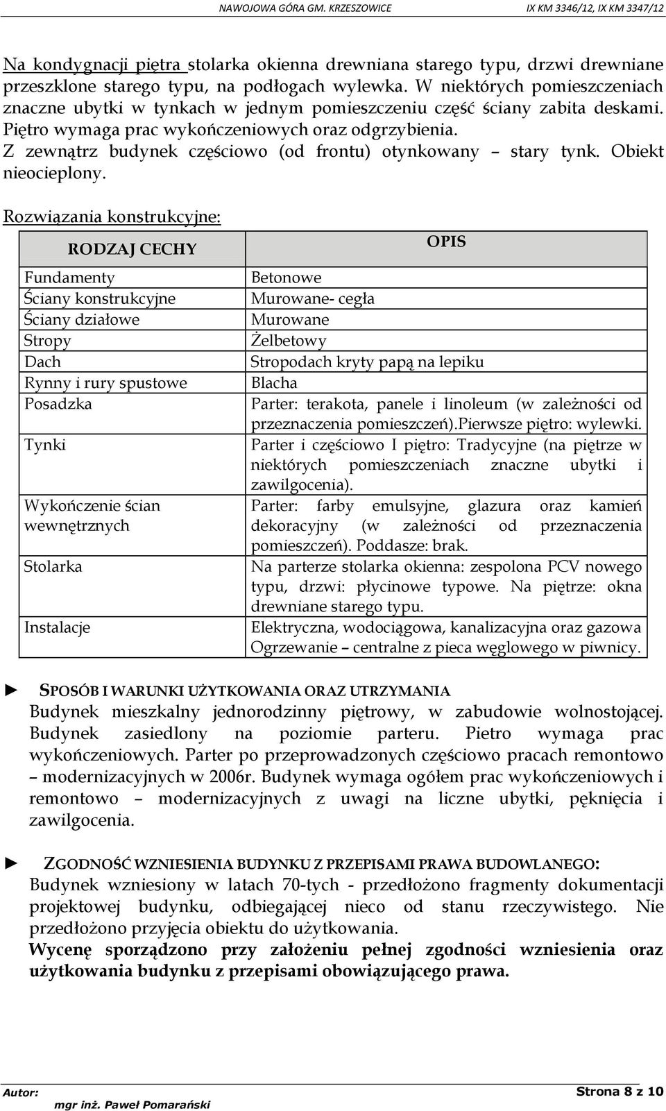 Z zewnątrz budynek częściowo (od frontu) otynkowany stary tynk. Obiekt nieocieplony.