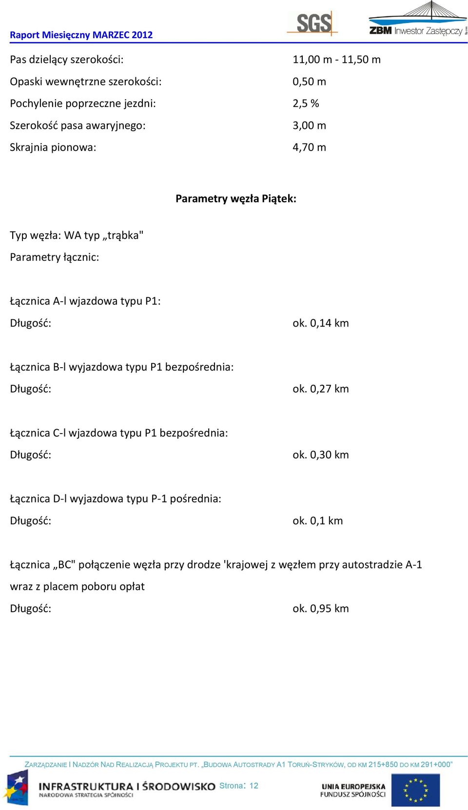 0,14 km Łącznica B-l wyjazdowa typu P1 bezpośrednia: Długość: ok. 0,27 km Łącznica C-l wjazdowa typu P1 bezpośrednia: Długość: ok.
