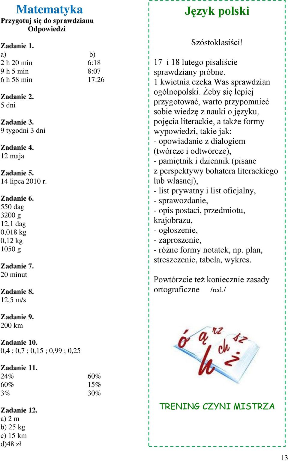 1 kwietnia ceka Was sprawdian ogólnopolski.