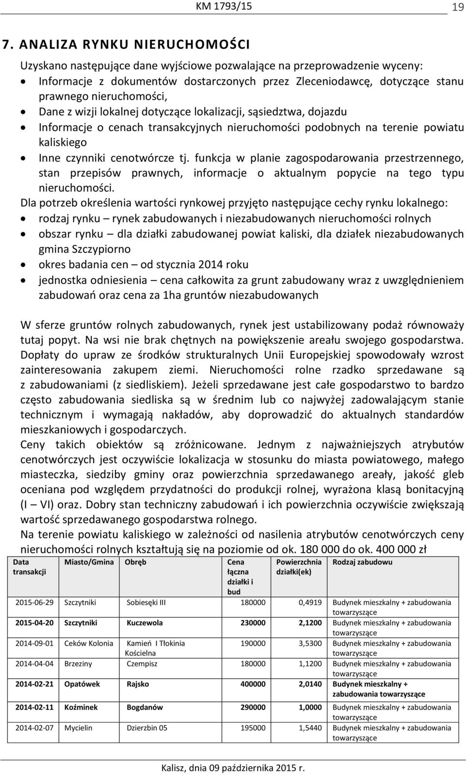 funkcja w planie zagospodarowania przestrzennego, stan przepisów prawnych, informacje o aktualnym popycie na tego typu nieruchomości.