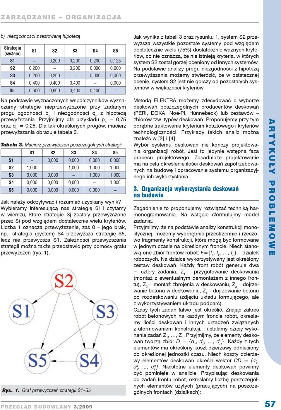 Przyjmijmy la przykłau p n = 0,75 oraz q n = 0,25. Dla tak określonych progów, macierz przewyższania obrazuje tabela 3. Tabela 3.