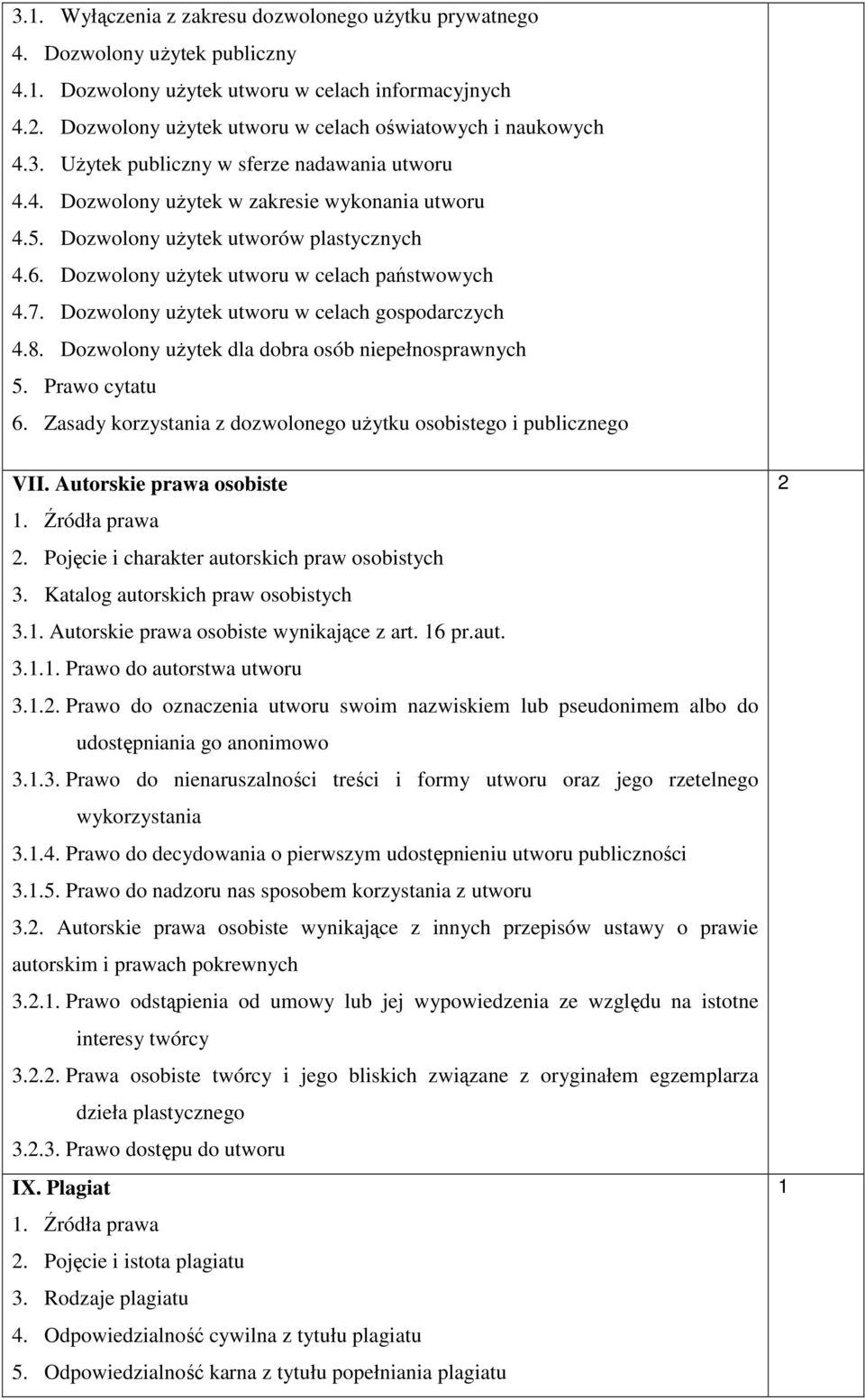 6. Dozwolony uŝytek utworu w celach państwowych 4.7. Dozwolony uŝytek utworu w celach gospodarczych 4.8. Dozwolony uŝytek dla dobra osób niepełnosprawnych 5. Prawo cytatu 6.