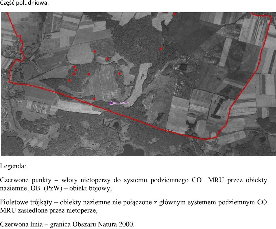 przez obiekty naziemne, OB (PzW) obiekt bojowy, Fioletowe trójkąty obiekty