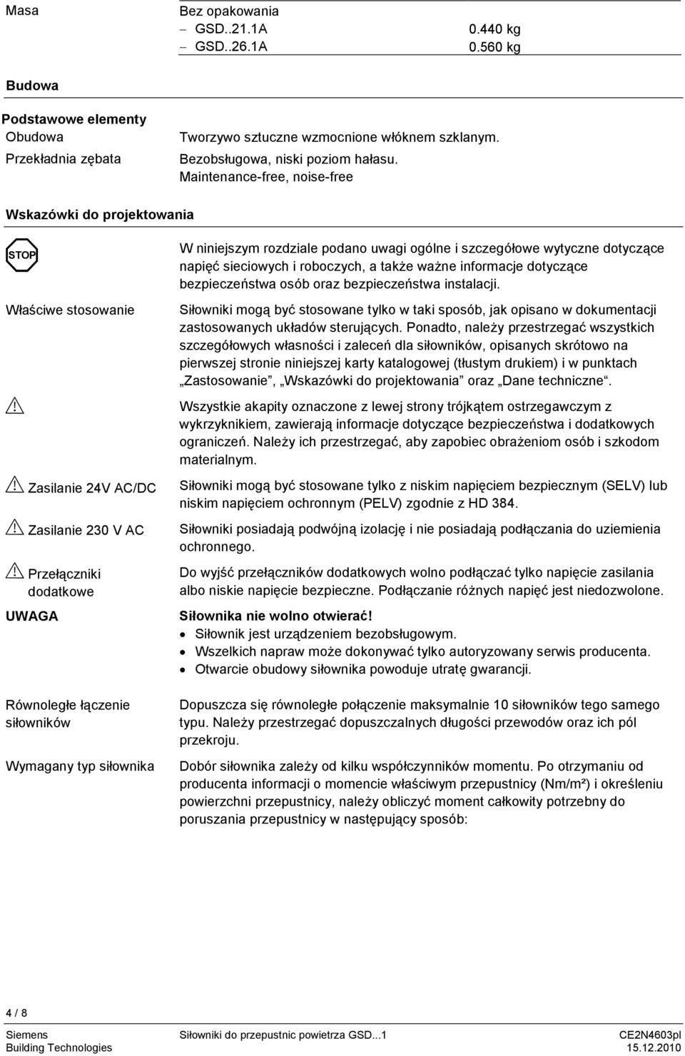 siłownika W niniejszym rozdziale podano uwagi ogólne i szczegółowe wytyczne dotyczące napięć sieciowych i roboczych, a także ważne informacje dotyczące bezpieczeństwa osób oraz bezpieczeństwa