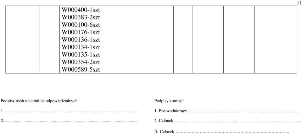 W000589-5szt 11 Podpisy osób materialnie odpowiedzialnych: