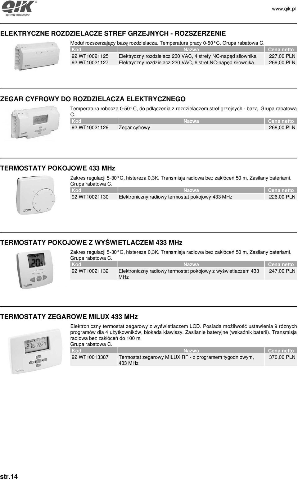 ROZDZIELACZA ELEKTRYCZNEGO Temperatura robocza 0-50 C, do pdłączenia z rozdzielaczem stref grzejnych - bazą. Grupa rabatowa C.