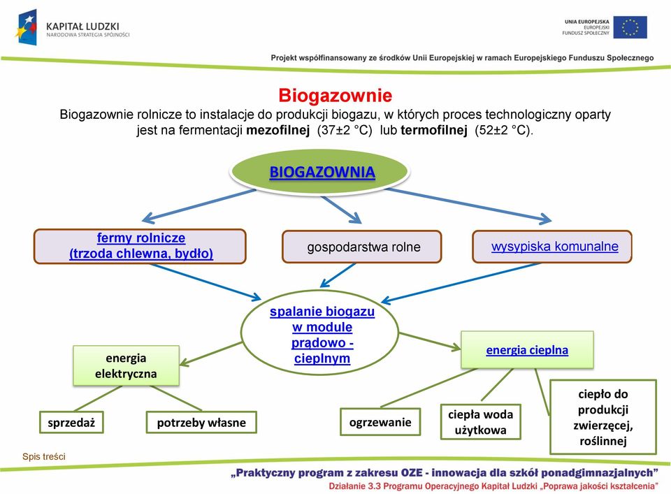 BIOGAZOWNIA fermy rolnicze (trzoda chlewna, bydło) gospodarstwa rolne wysypiska komunalne Spis treści sprzedaż