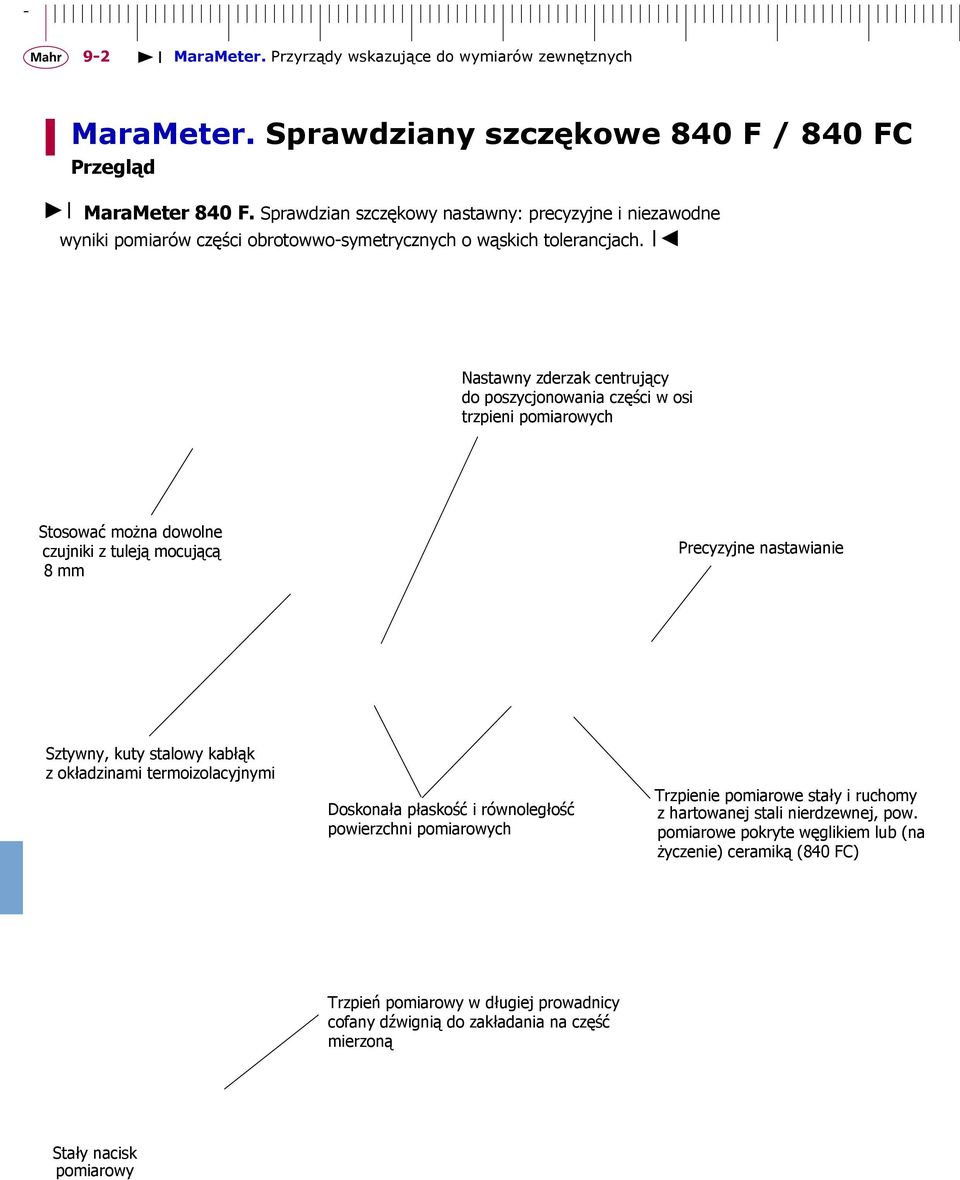 Nastawny zderzak centrujący do poszycjonowania części w osi trzpieni pomiarowych Stosować można dowolne czujniki z tuleją mocującą 8 mm Precyzyjne nastawianie Sztywny, kuty stalowy kabłąk - z