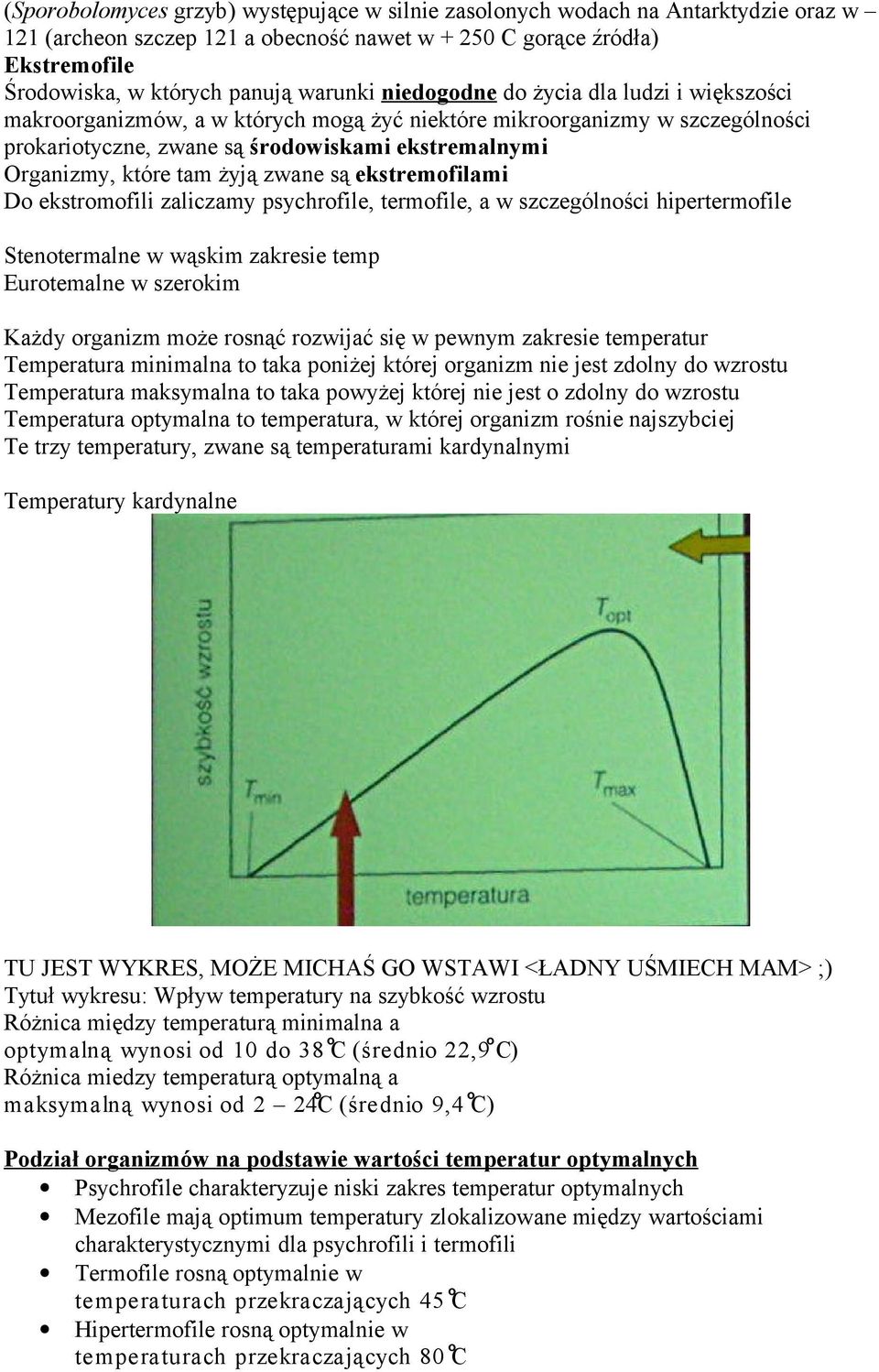 tam żyją zwane są ekstremofilami Do ekstromofili zaliczamy psychrofile, termofile, a w szczególności hipertermofile Stenotermalne w wąskim zakresie temp Eurotemalne w szerokim Każdy organizm może