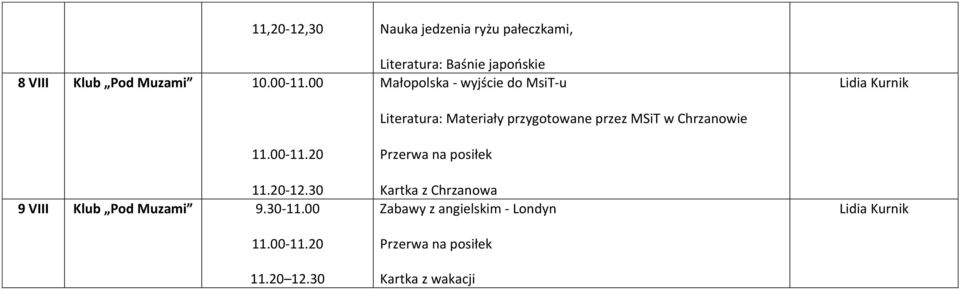 30 Literatura: Baśnie japońskie Małopolska - wyjście do MsiT-u Literatura: