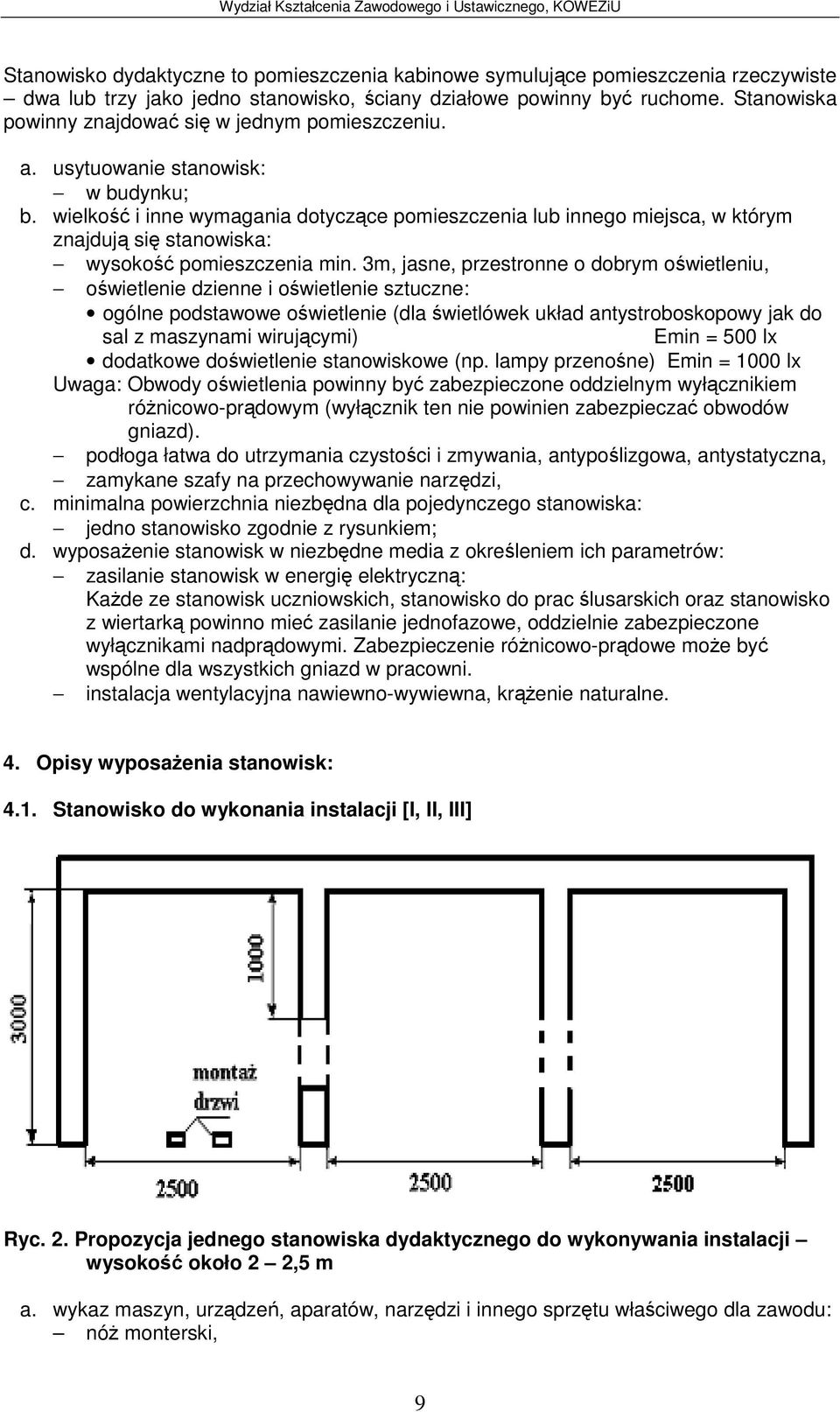 wielko i inne wymagania dotyczce pomieszczenia lub innego miejsca, w którym znajduj si stanowiska: wysoko pomieszczenia min.