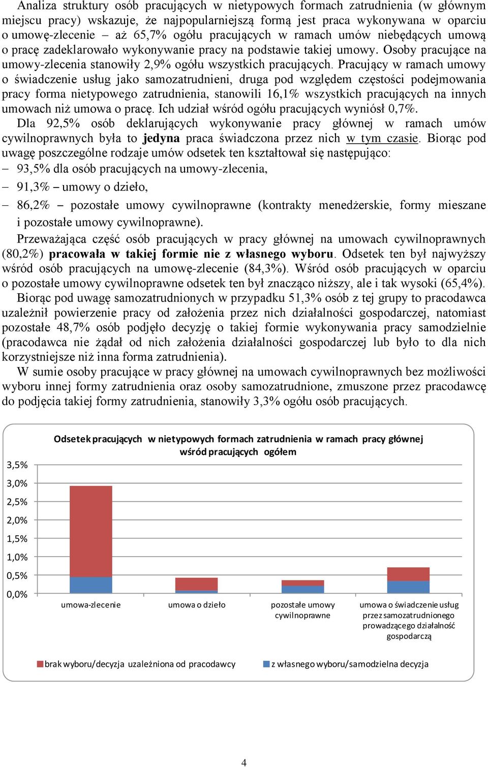 Pracujący w ramach umowy o świadczenie usług jako samozatrudnieni, druga pod względem częstości podejmowania pracy forma nietypowego zatrudnienia, stanowili 16,1% wszystkich pracujących na innych