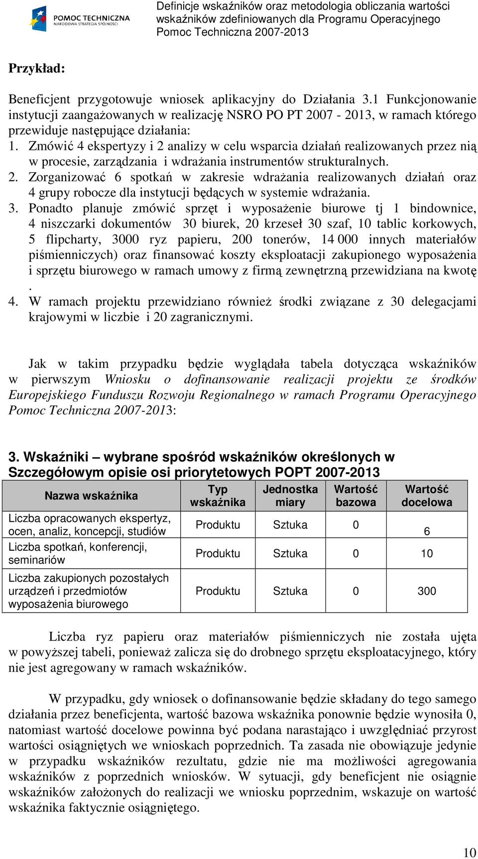 Zmówić 4 ekspertyzy i 2 analizy w celu wsparcia działań realizowanych przez nią w procesie, zarządzania i wdraŝania instrumentów strukturalnych. 2. Zorganizować 6 spotkań w zakresie wdraŝania realizowanych działań oraz 4 grupy robocze dla instytucji będących w systemie wdraŝania.