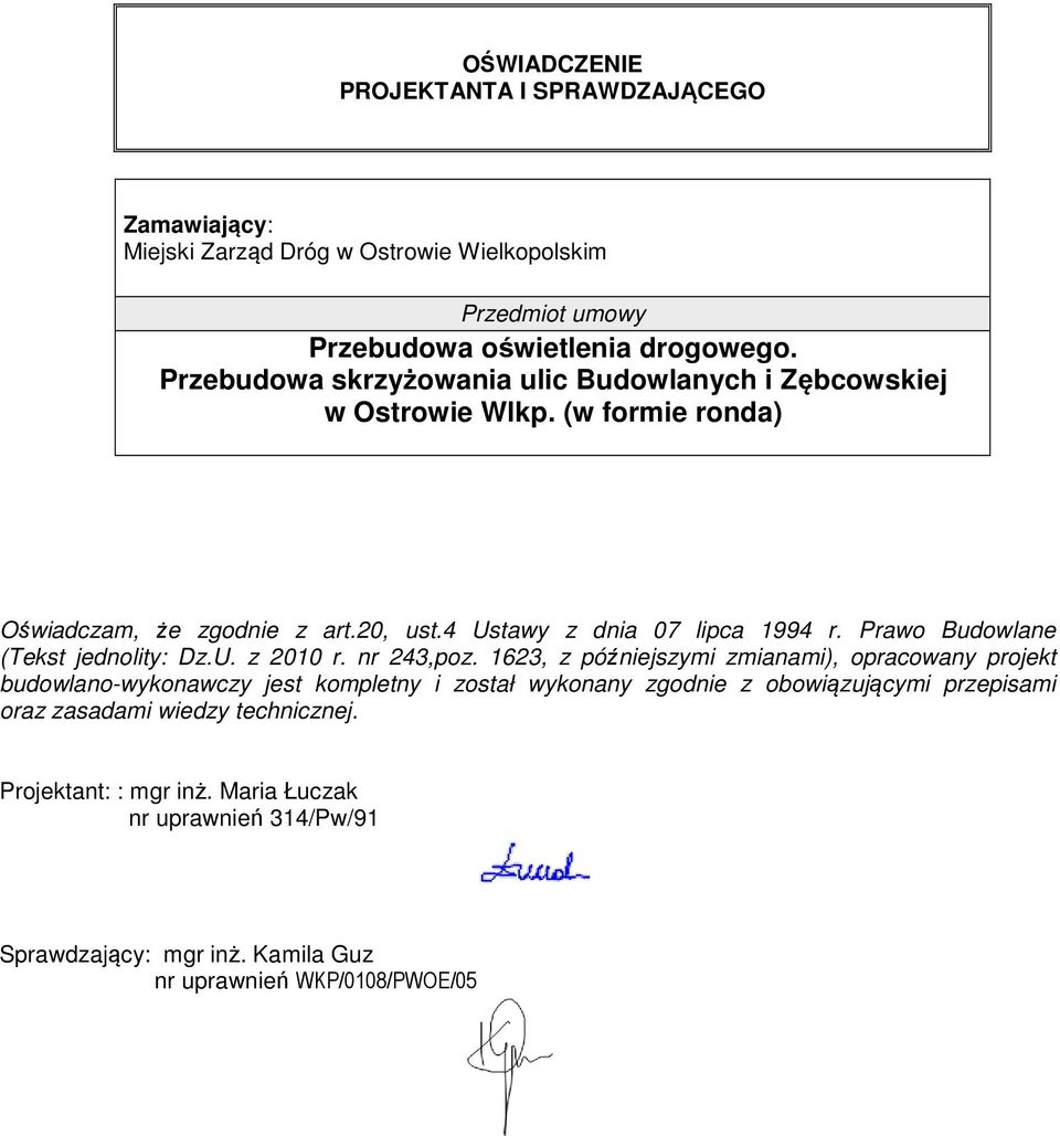 Prawo Budowlane (Tekst jednolity: Dz.U. z 2010 r. nr 243,poz.