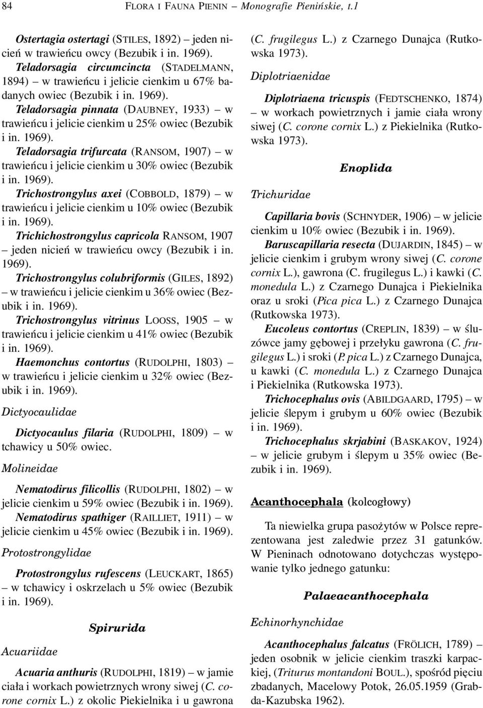 pinnata (DAUBNEY, 1933) w trawieńcu i jelicie cienkim u 25% owiec (Bezubik Teladorsagia trifurcata (RANSOM, 1907) w trawieńcu i jelicie cienkim u 30% owiec (Bezubik Trichostrongylus axei (COBBOLD,
