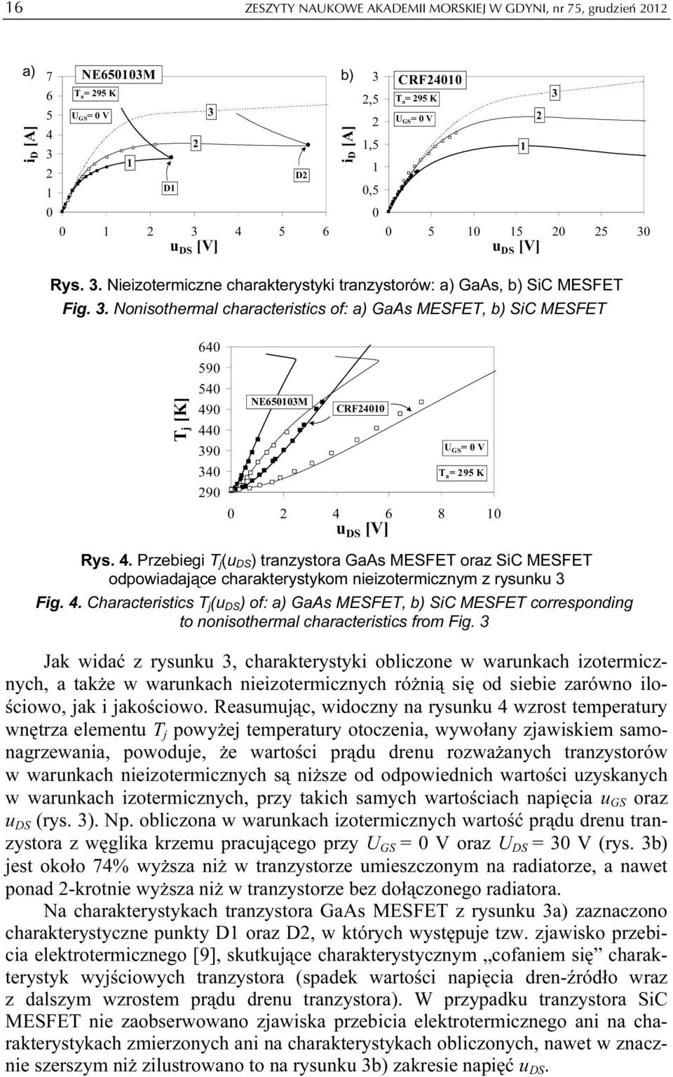 . Nonisothermal characteristics of: a) GaAs MESFET, b) SiC MESFET T j [K] 64 59 54 49